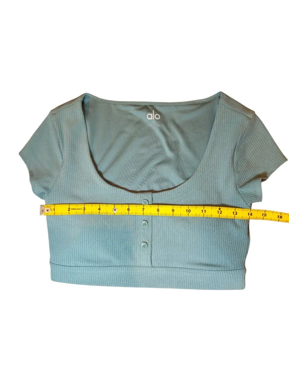 Alo Yoga Blissful Henley Bra Top Blue Haze Ribbed Crop Top Size Small